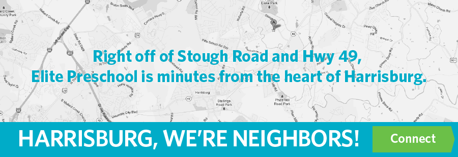 Harrisburg, NC, we're neighbors! Right off of Stough Road and Hwy 49, Elite Preschool is minutes from the heart of Harrisburg.